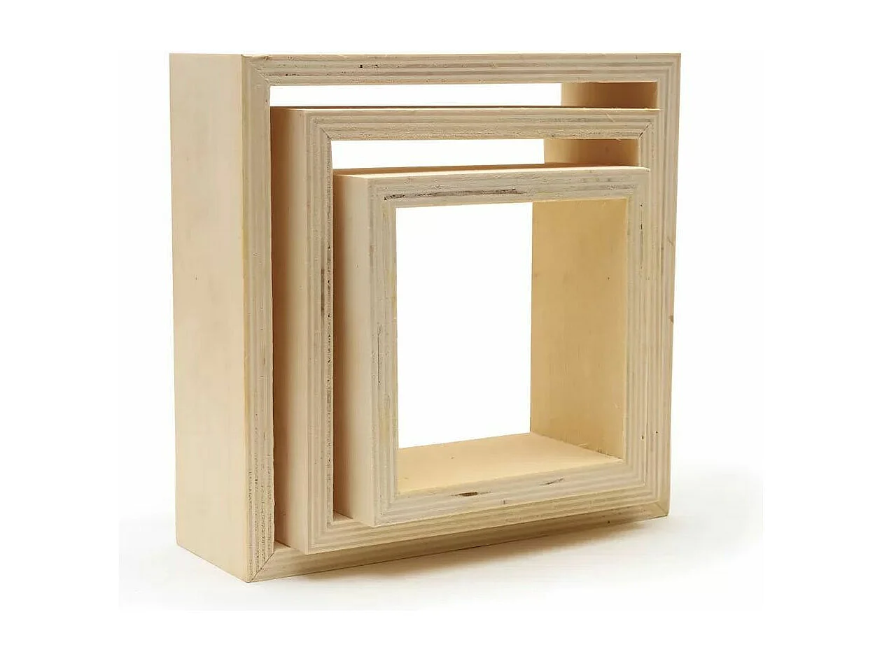 6 blocs de 3 petites étagères carrées en bois 22, 18 et 14 cm