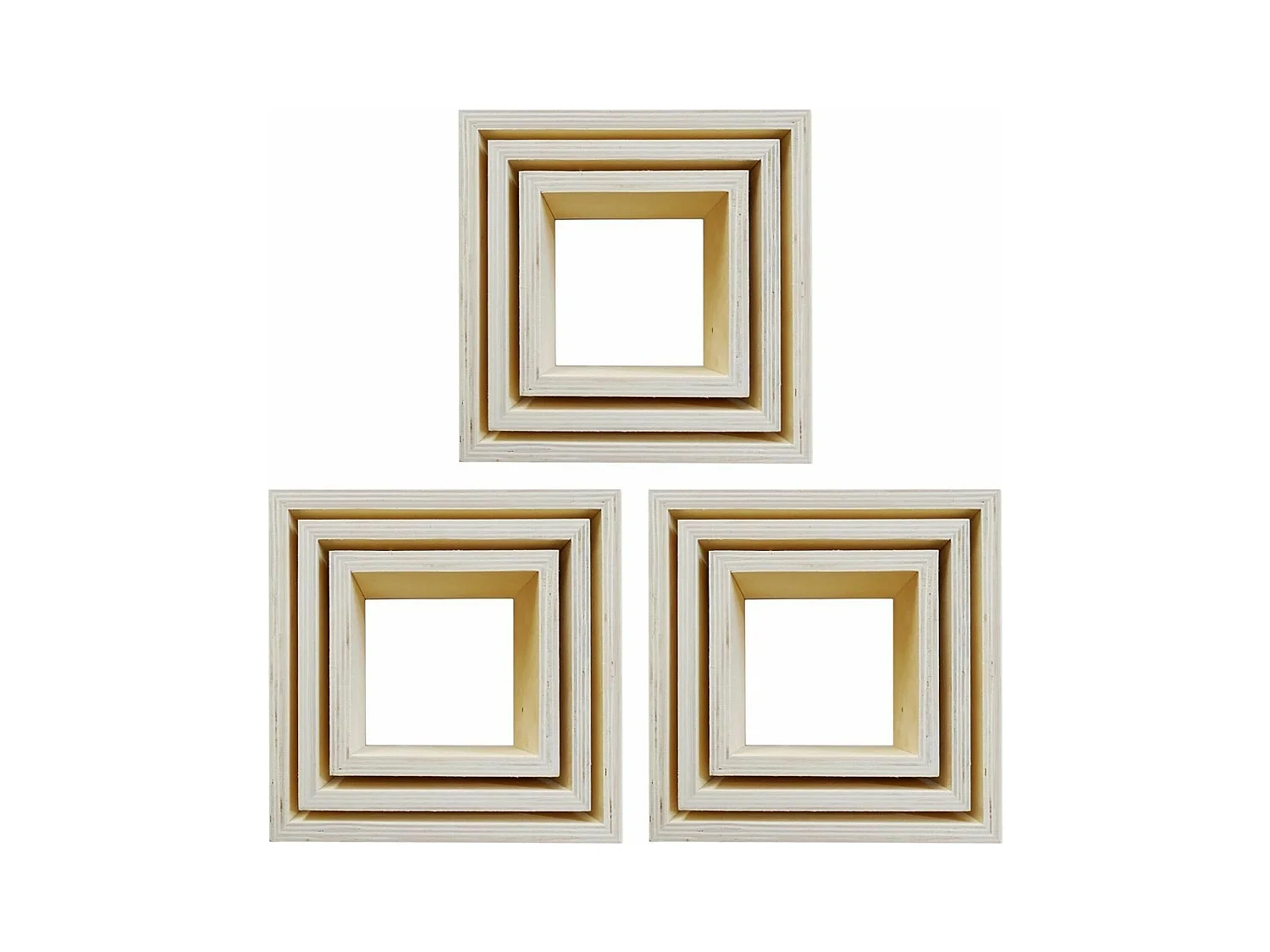 3 blocs de 3 petites étagères carrées en bois 22, 18 et 14 cm