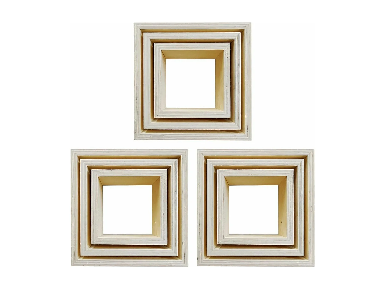 3 blocs de 3 petites étagères carrées en bois 22, 18 et 14 cm