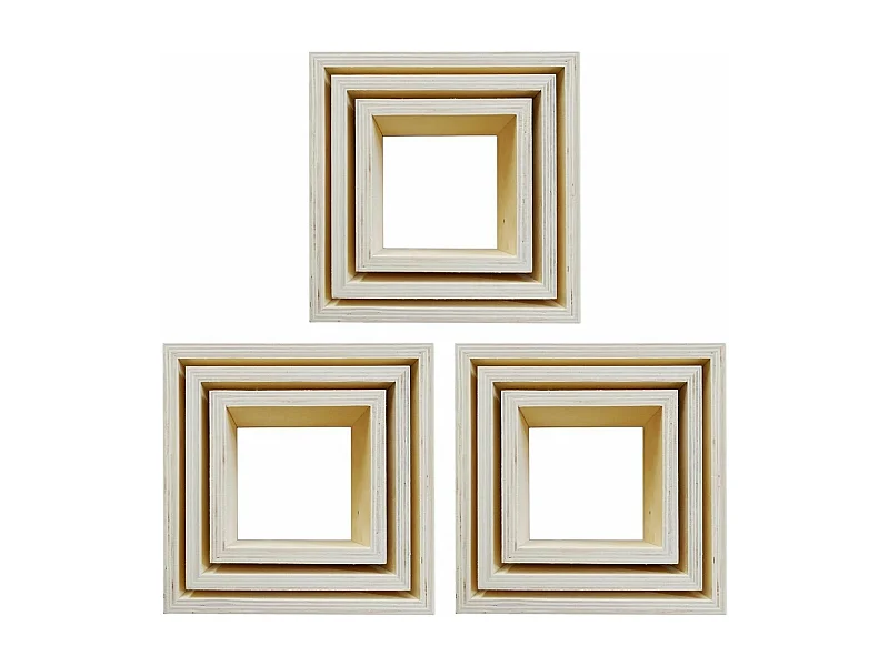 3 blocs de 3 petites étagères carrées en bois 22, 18 et 14 cm