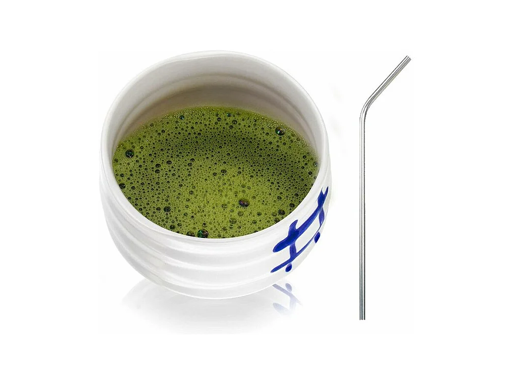 Bol de cérémonie japonais Chawan Blanc + 4 pailles en inox