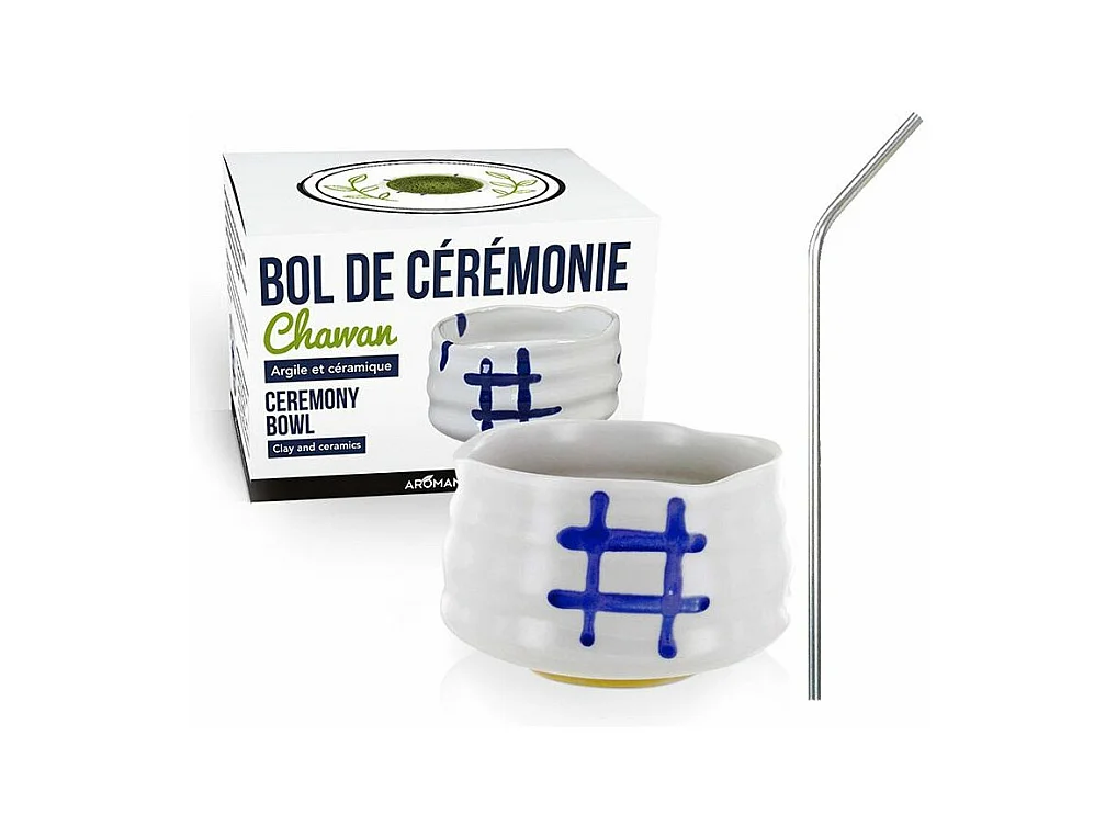 Bol de cérémonie japonais Chawan Blanc + 4 pailles en inox