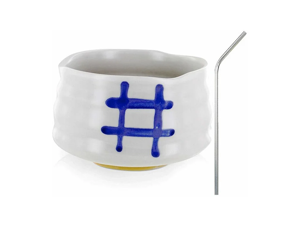 Bol de cérémonie japonais Chawan Blanc + 4 pailles en inox