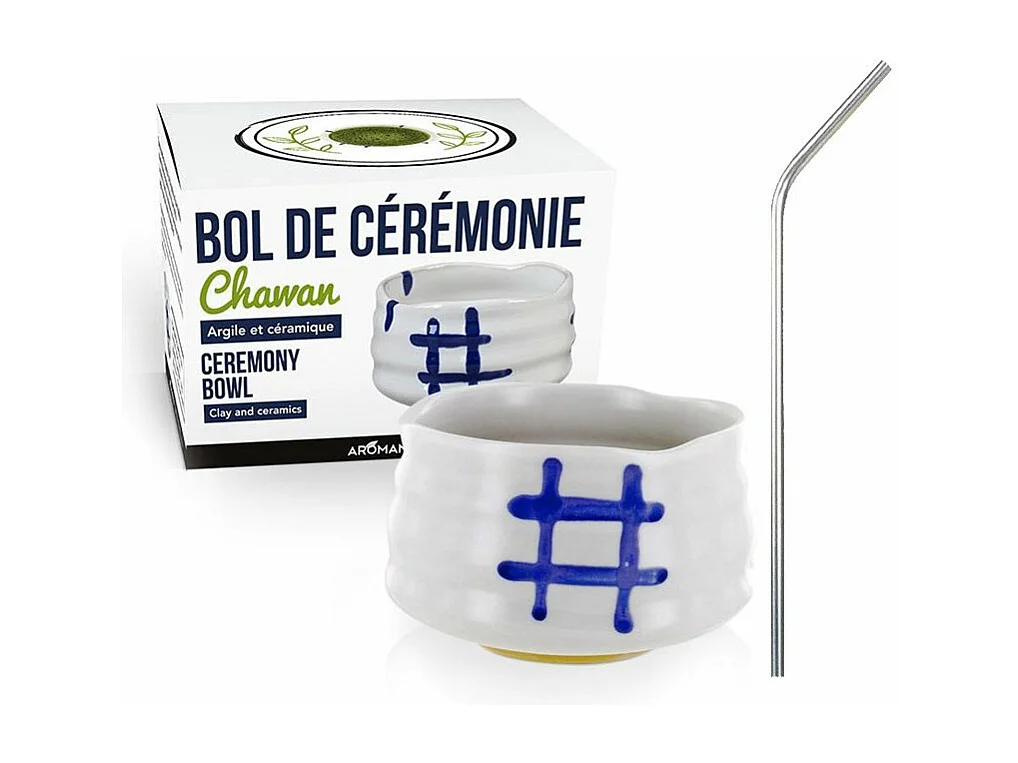Bol de cérémonie japonais Chawan Blanc + 4 pailles en inox