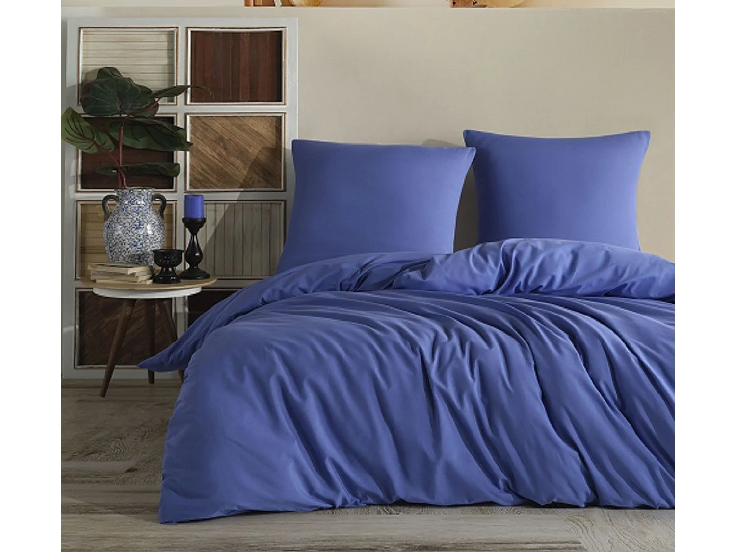 Einfarbiges Bettwäscheset 140 x 200 cm – Blau