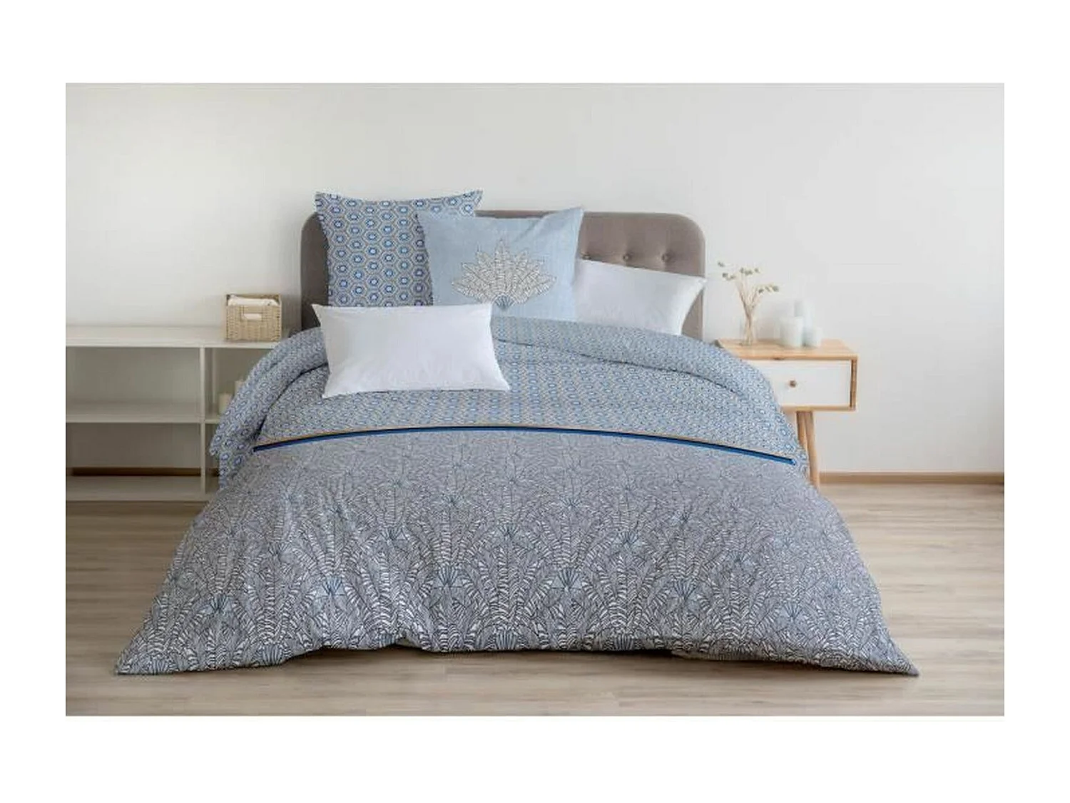 Juego nórdico 240 x 260 cm: Funda nórdica + 2 fundas de almohada - 100% Algodón - Azul