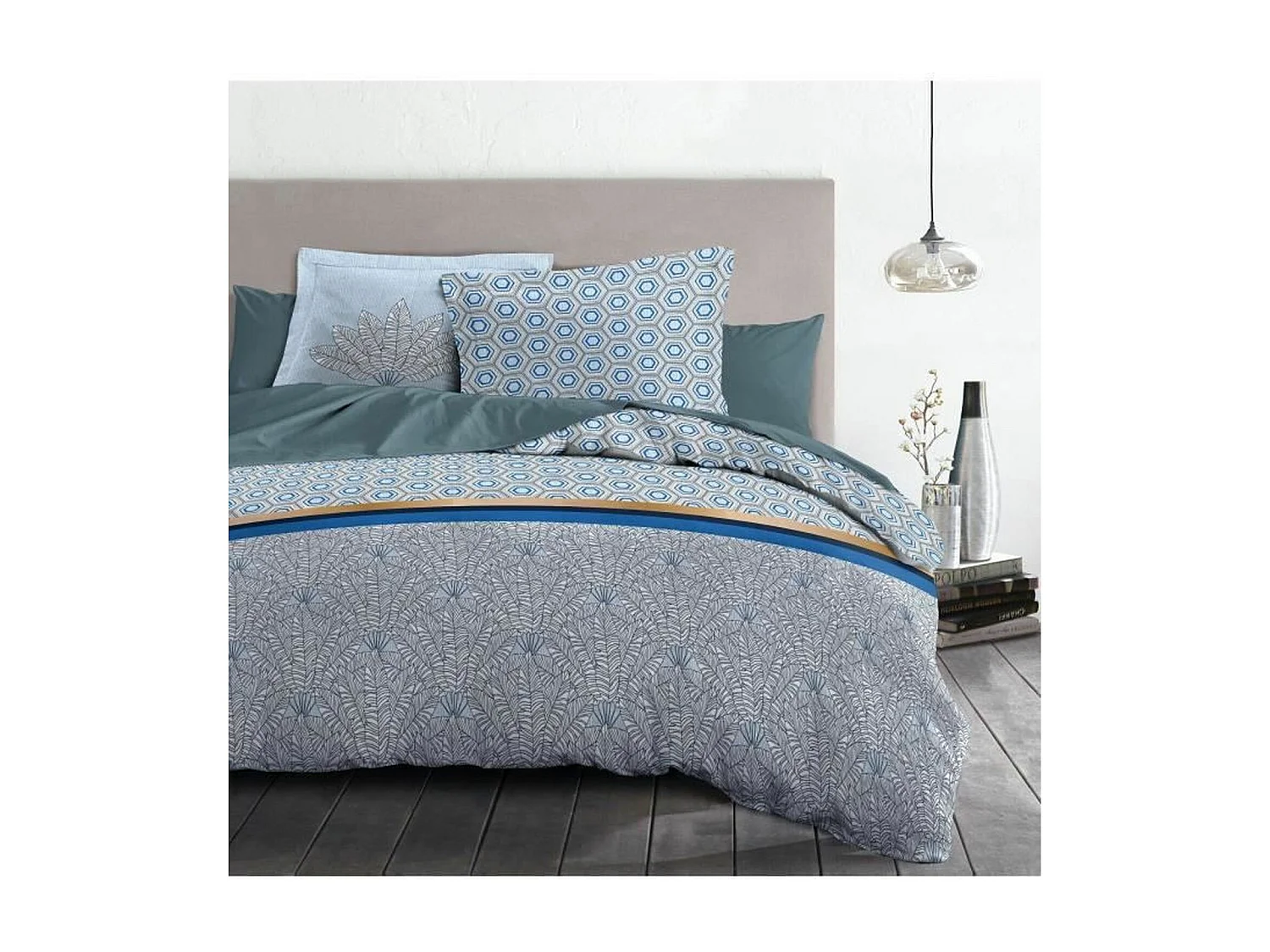 Juego nórdico 240 x 260 cm: Funda nórdica + 2 fundas de almohada - 100% Algodón - Azul