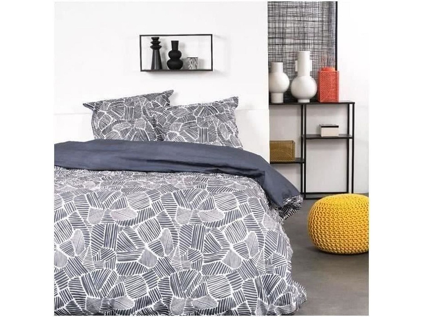Parure de lit en coton, taie rectangle - Bleu marine - 260 x 240 cm