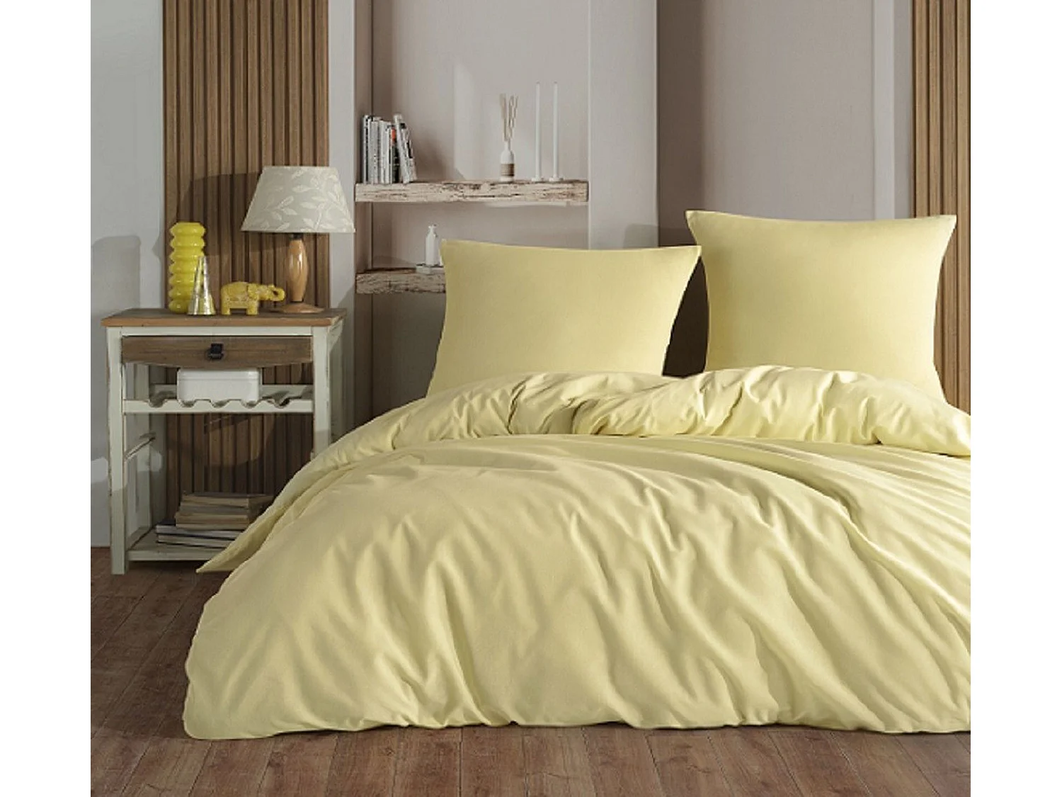 Einfarbiges Bettwäscheset 140 x 200 cm – Gelb