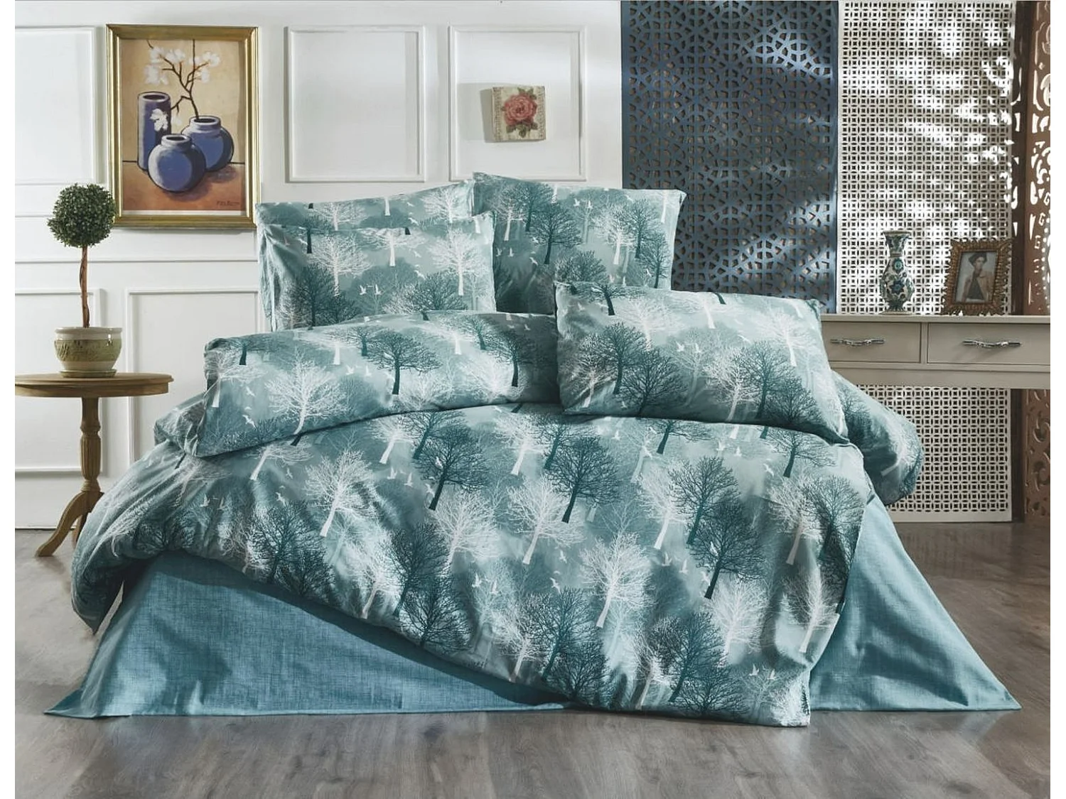 Parure de lit verte TREE 260 x 240 cm