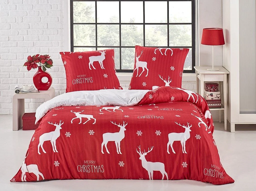 Set biancheria da letto natalizia 140 x 200 cm Rosso