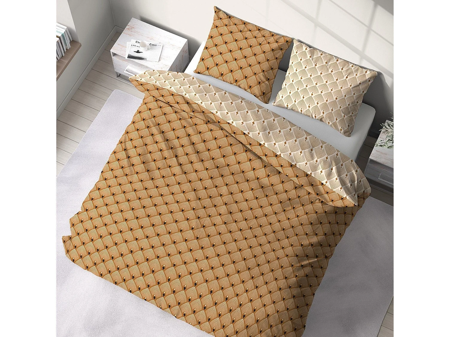 Parure de lit en polyester 240 x 220 cm - Beige