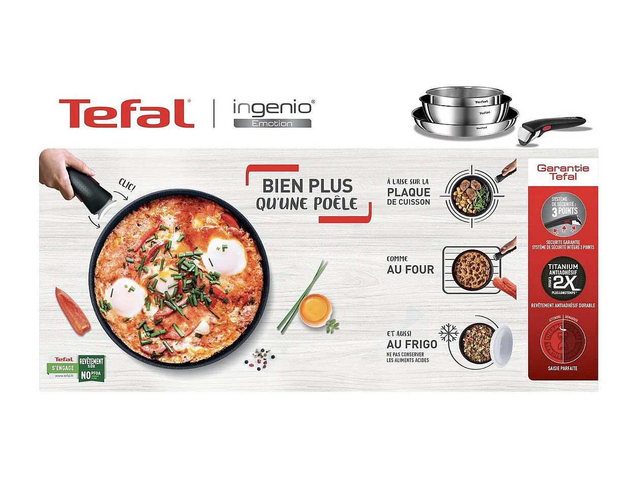 Tefal Série de 2 casseroles + 2 poêle anti-adhésives + 1 manche - L897AS04