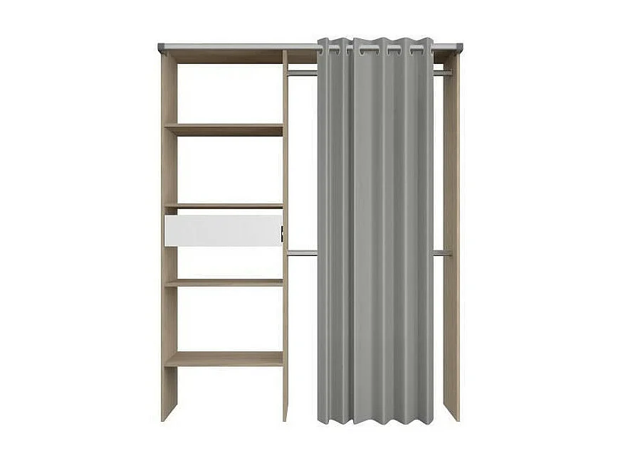 Amenagement de placard avec rideau - Decor Chene - 1 tiroir - L 143,5 X P 48 X H 181,9 cm - BARI