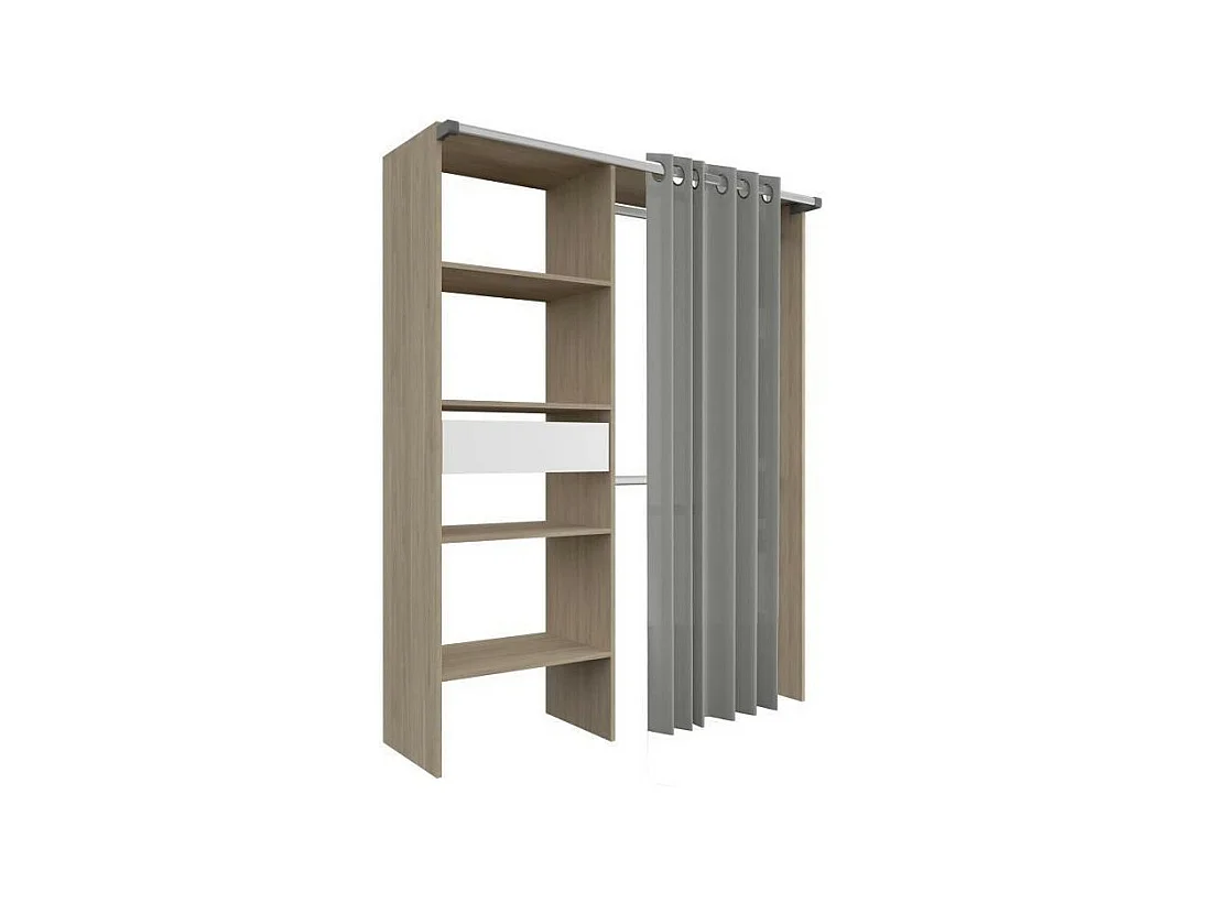 Kit vestidor ARTIC con cortina - roble - 1 columna + 2 armarios + 1 cajón - 143,5 x 48 x 181,9 cm
