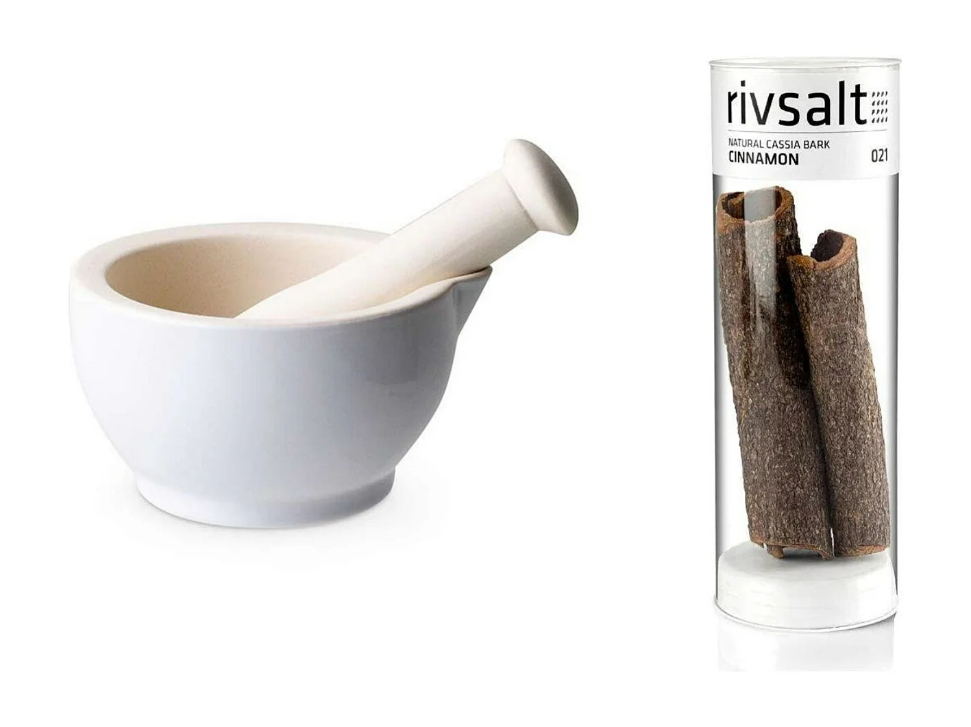 Mortier et pilon en grès blanc + Bâton de cannelle - 5 g