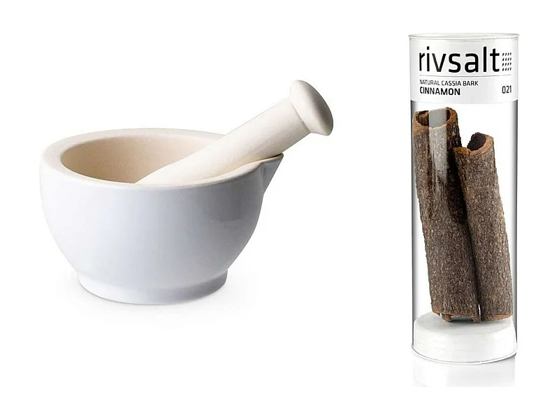 Mortier et pilon en grès blanc + Bâton de cannelle - 5 g