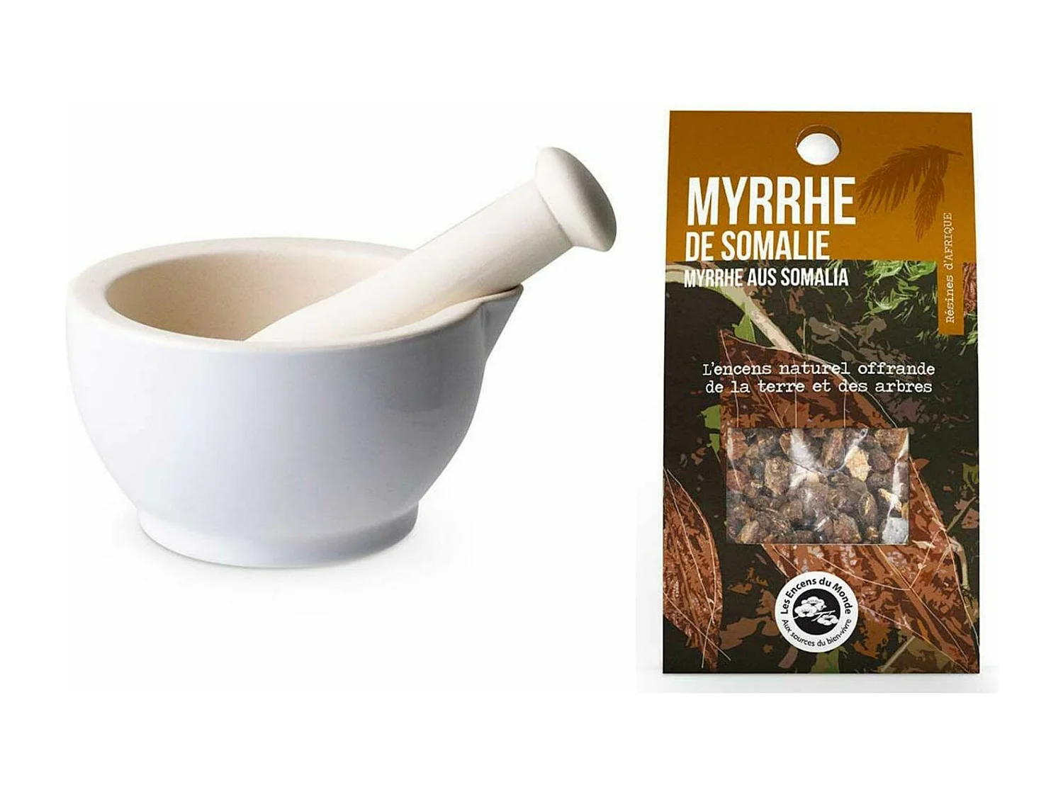 Mortero de gres blanco + resina de mirra somalí