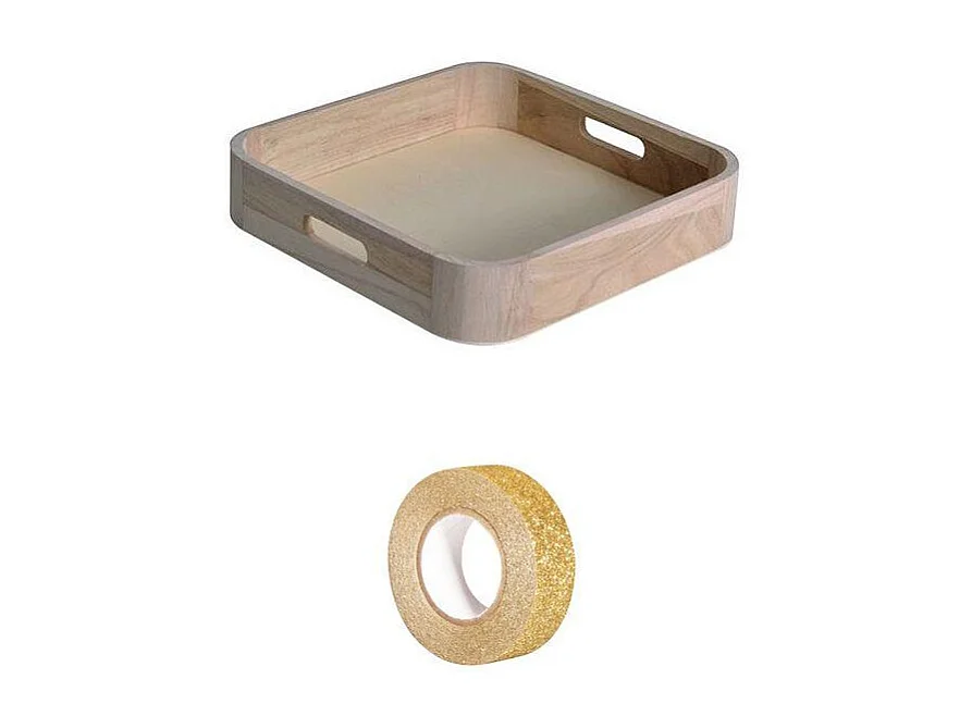 Holztablett 32 x 22 cm + Golden glitter band 5 m