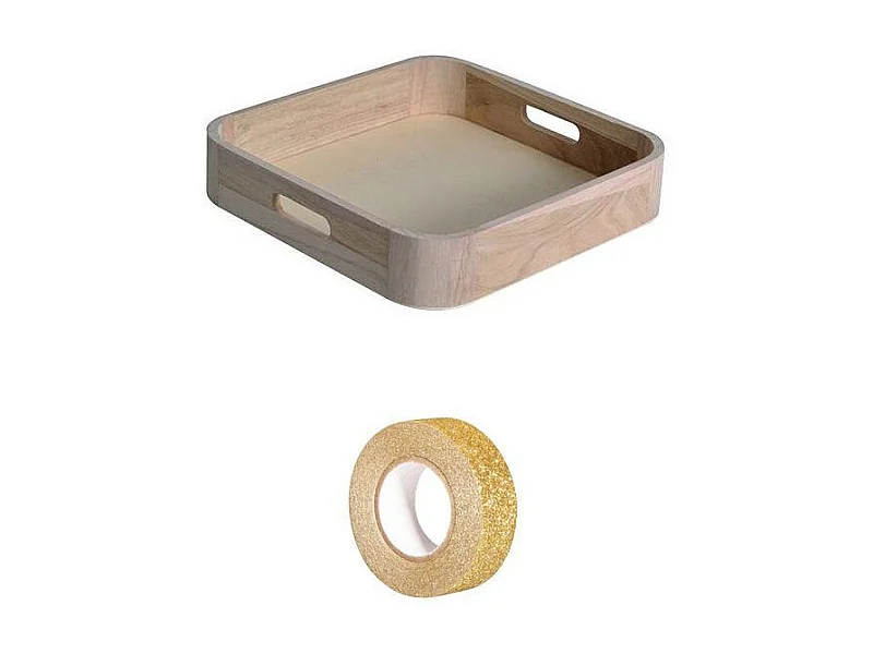 Holztablett 32 x 22 cm + Golden glitter band 5 m