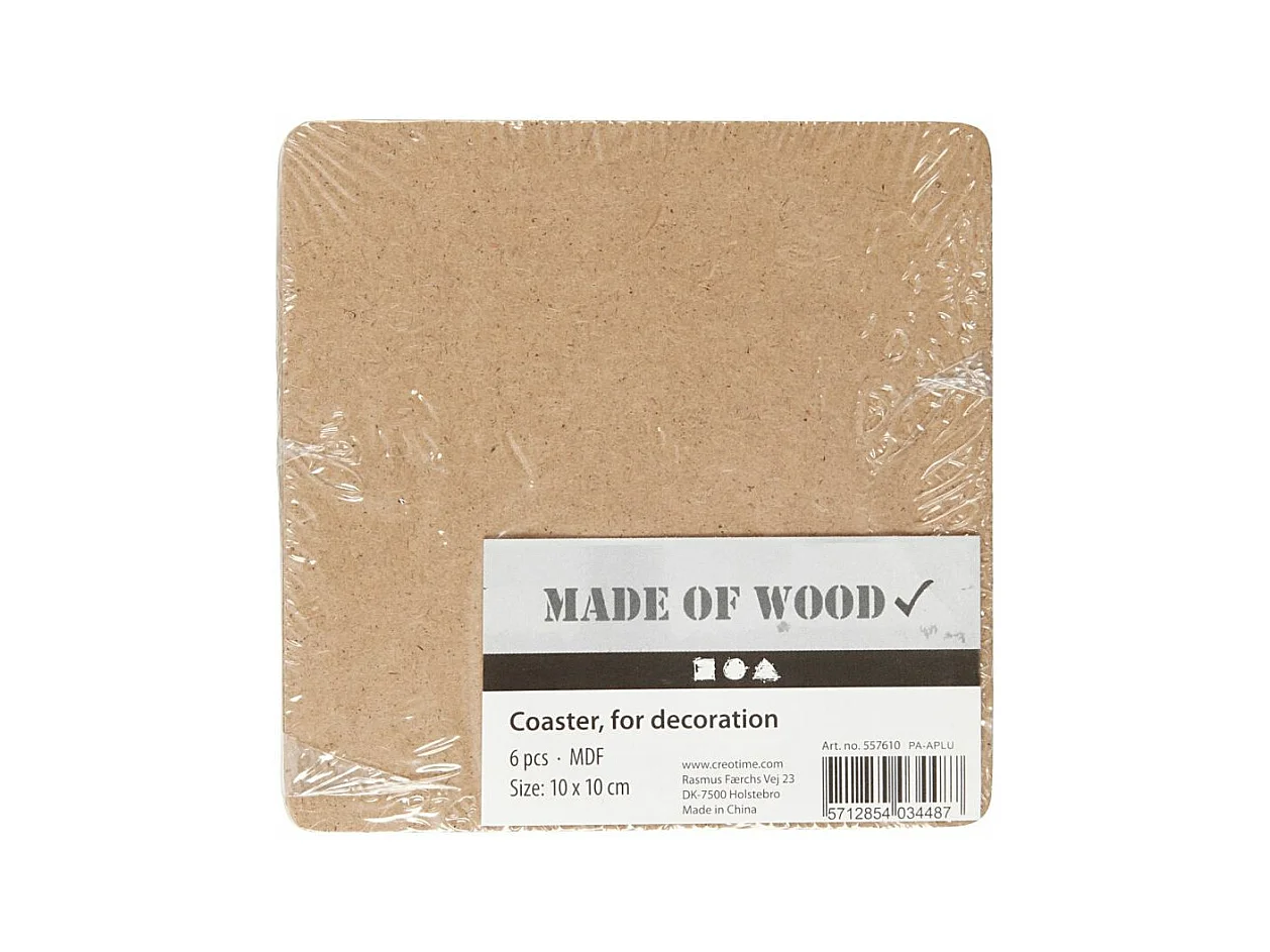 6 sous-verres en bois à décorer - 10 x 10 cm