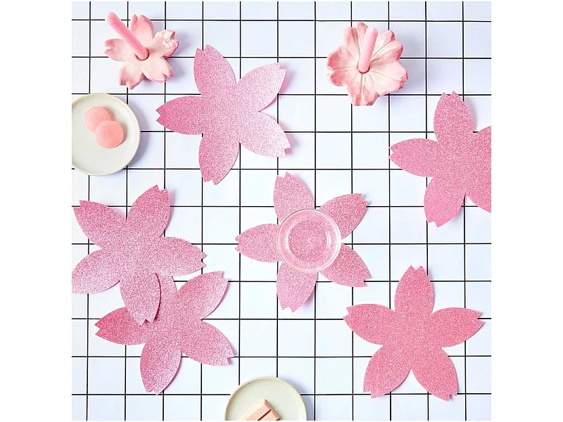 6 sous-verres fleurs de cerisier à paillettes, en feutrine, 19 x 19 cm