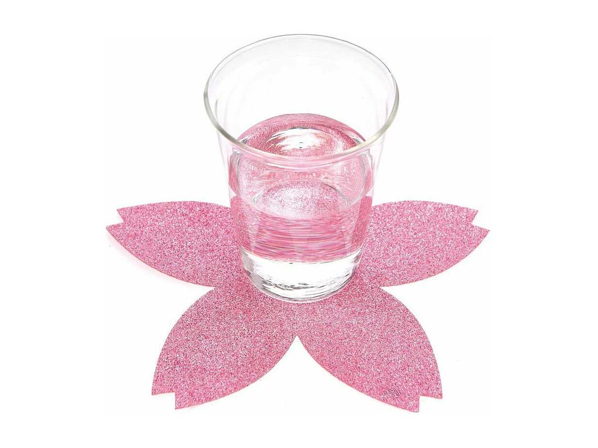 6 sous-verres fleurs de cerisier à paillettes, en feutrine, 19 x 19 cm