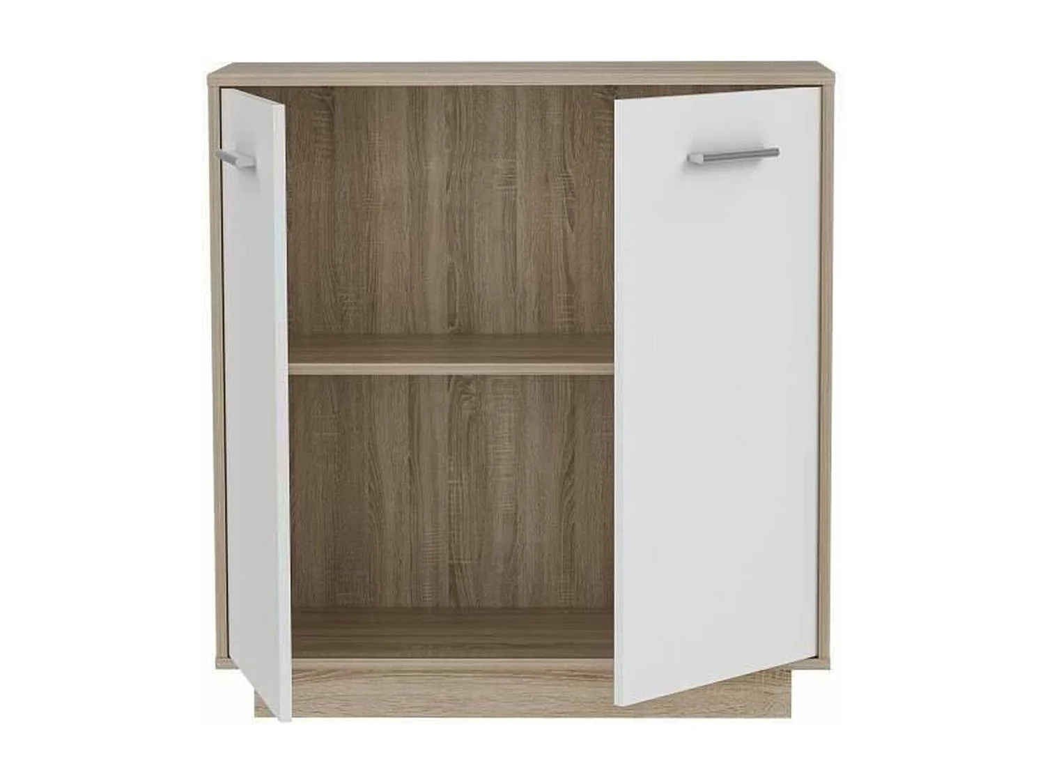Kleines Sideboard mit 2 Türen – Weiß und SonomaEiche – 82,9 x 34,2 x 88,1 cm