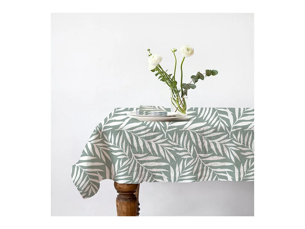 Lot nappe carrée + 2 serviettes de table déperlante feuillage 140x140cm VERA