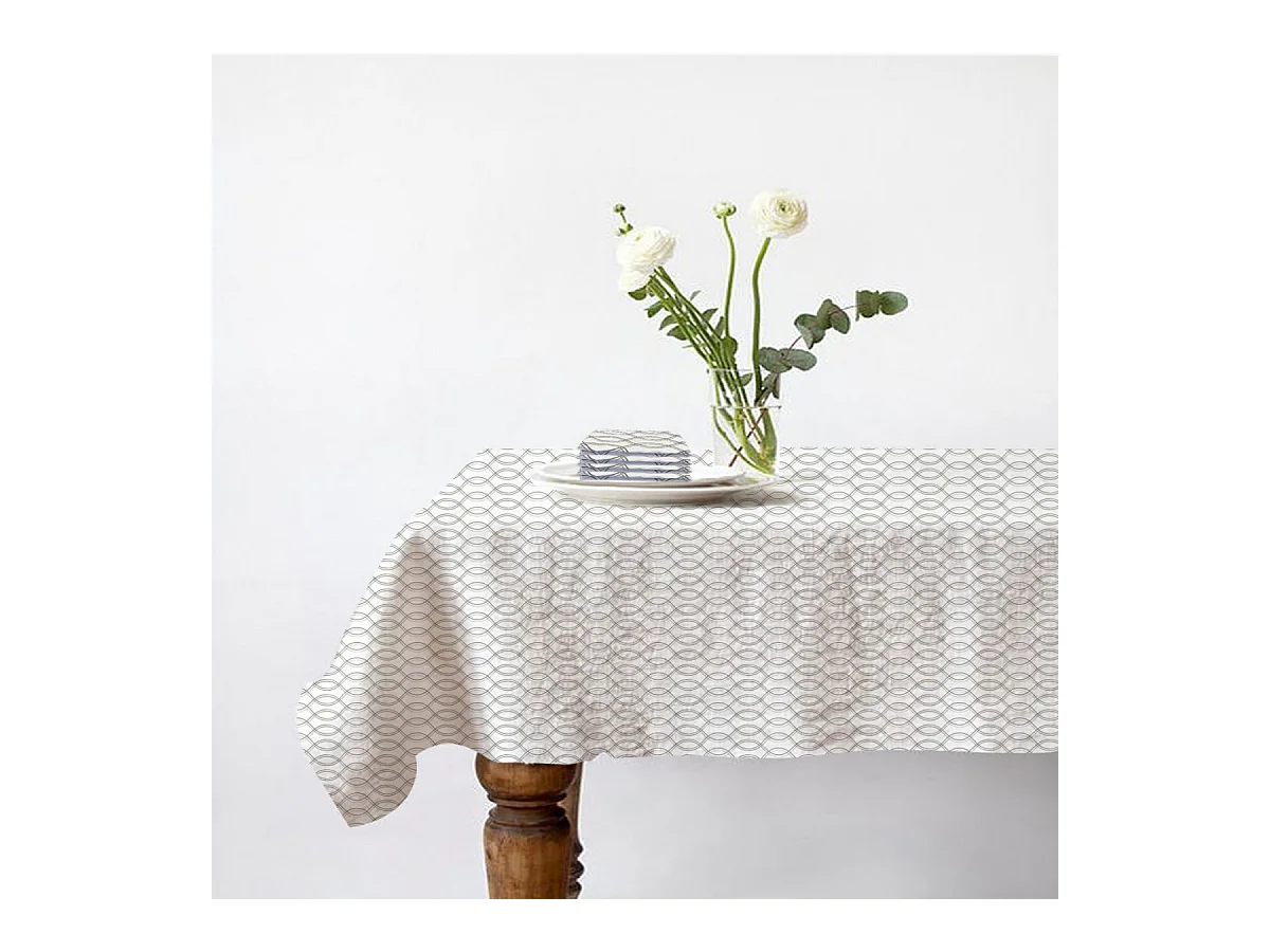 Lot nappe rectangle + 4 serviettes de table déperlante géométrique 140x240cm VOGUE