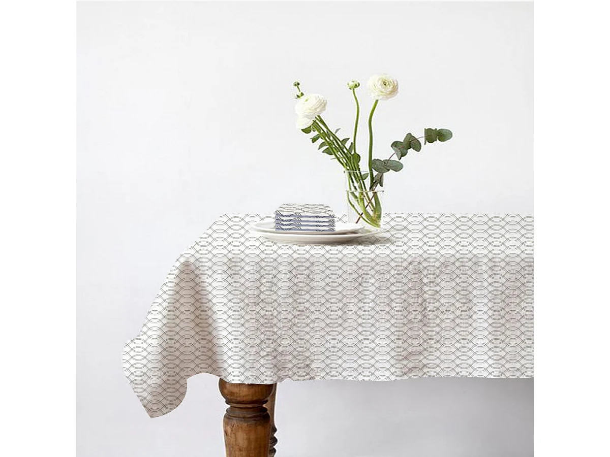 Lot nappe rectangle + 4 serviettes de table déperlante géométrique 140x240cm VOGUE