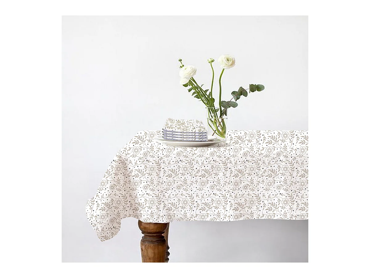 Lot nappe rectangle + 4 serviettes de table déperlante floral 140x240cm VERONE