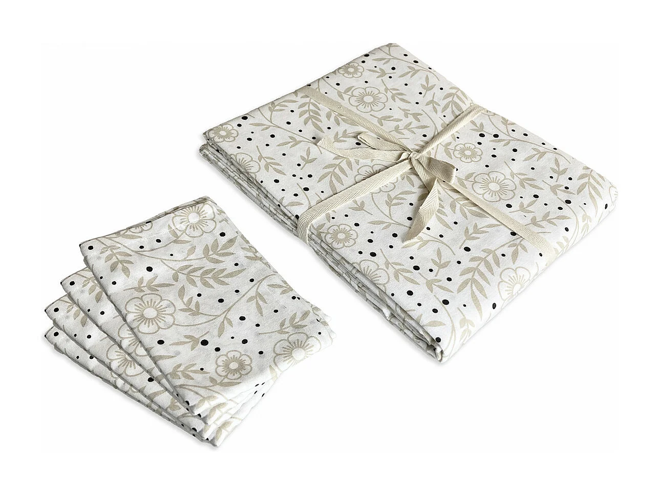 Lot nappe rectangle + 4 serviettes de table déperlante floral 140x240cm VERONE