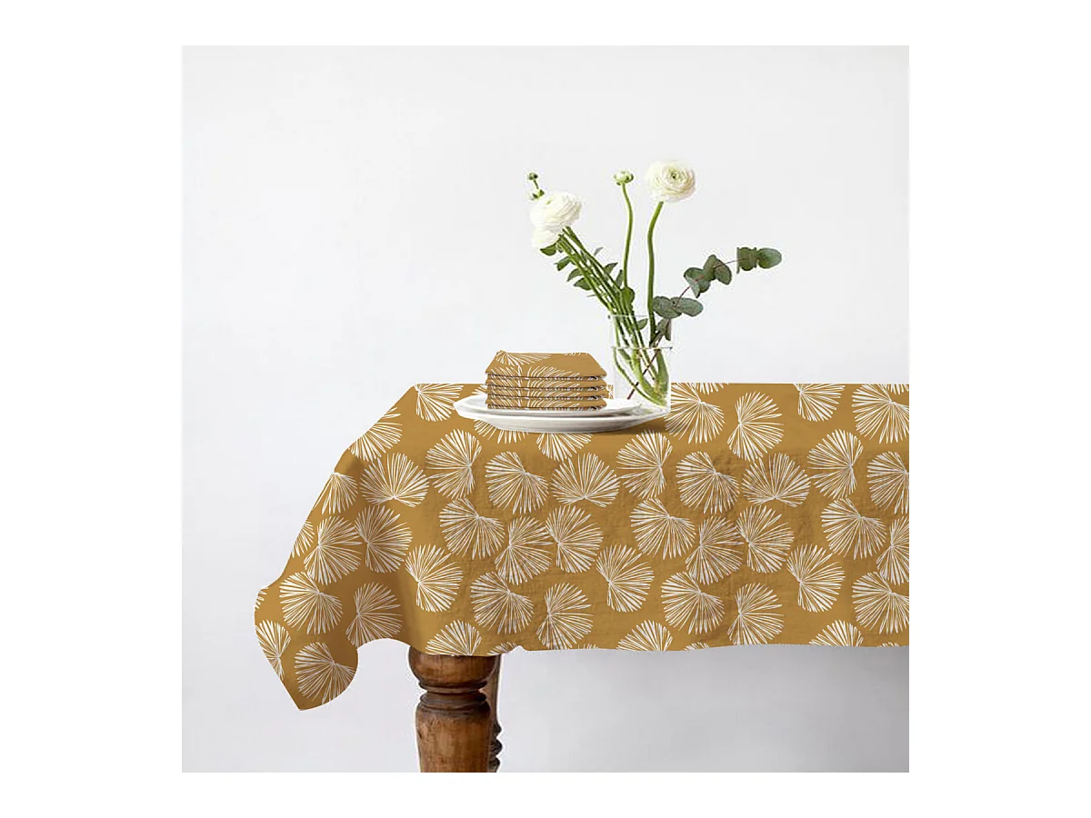 Lot nappe rectangle + 4 serviettes de table déperlante champêtre 140x240cm VIRGINIE
