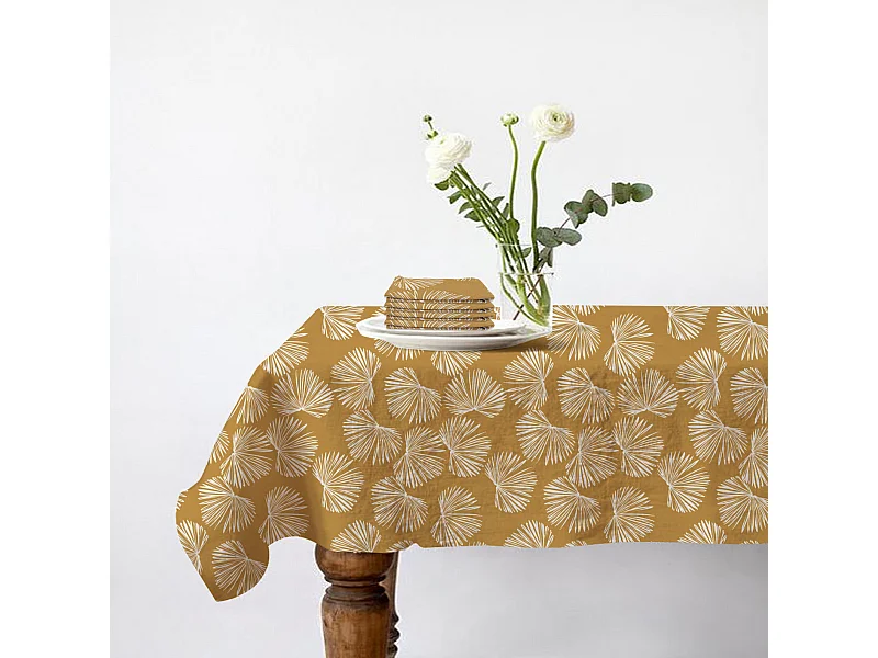 Lot nappe rectangle + 4 serviettes de table déperlante champêtre 140x240cm VIRGINIE