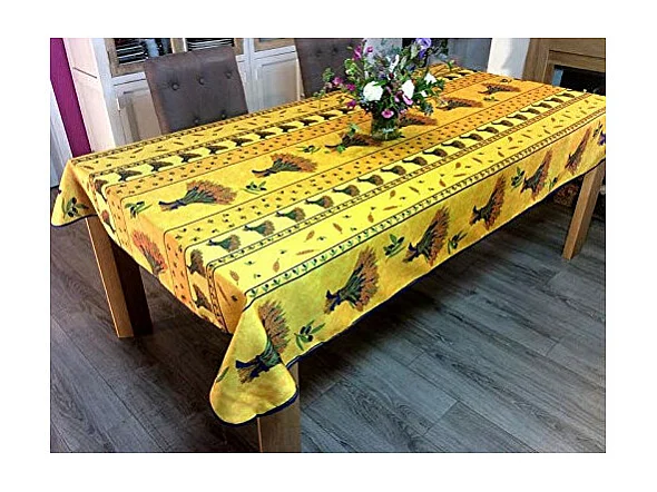 Nappe Provençale Rectangle Anti-Tâches, Bouquet de Blé Jaune