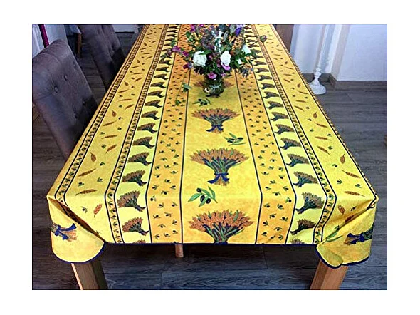Nappe Provençale Rectangle Anti-Tâches, Bouquet de Blé Jaune