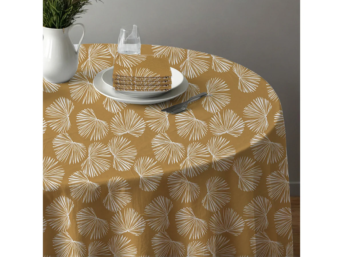 Lot nappe ronde + 4 serviettes de table déperlante champêtre 180x180cm VIRGINIE