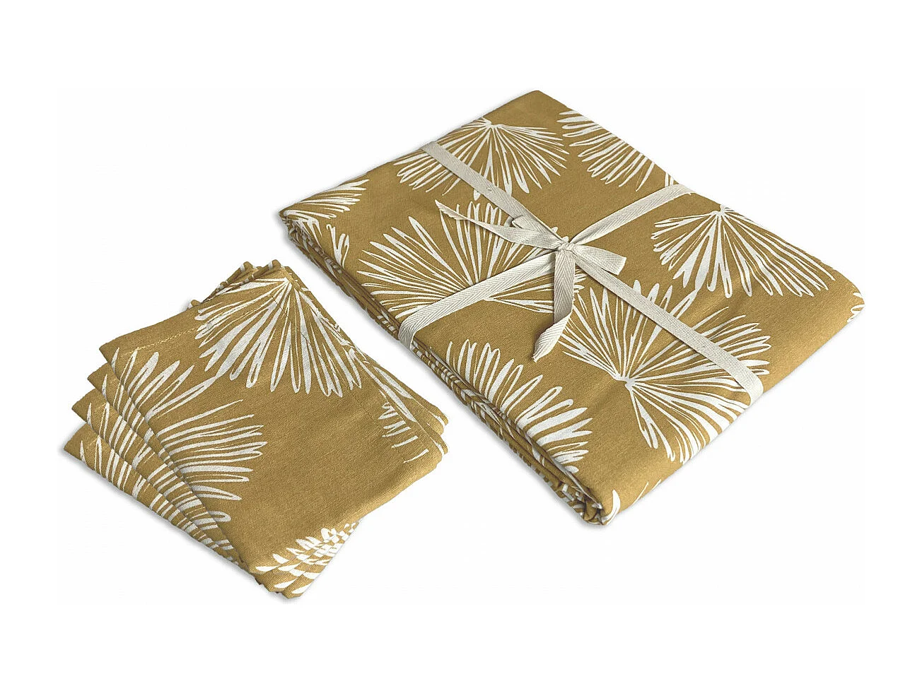 Lot nappe ronde + 4 serviettes de table déperlante champêtre 180x180cm VIRGINIE