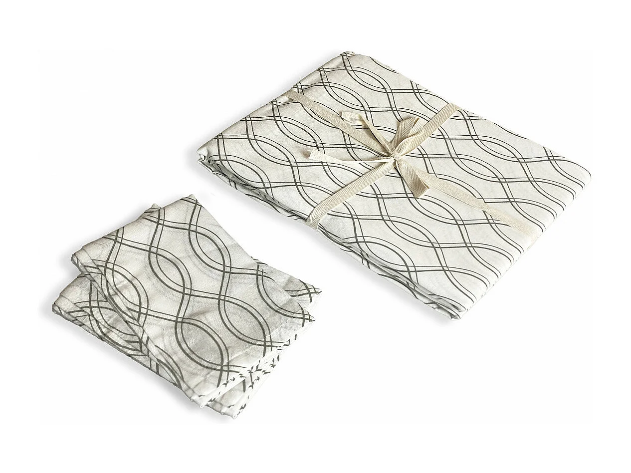 Lot nappe carrée + 2 serviettes de table déperlante géométrique 140x140cm VOGUE