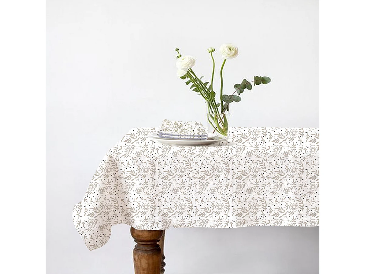 Lot nappe carrée + 2 serviettes de table déperlante floral 140x140cm VERONE