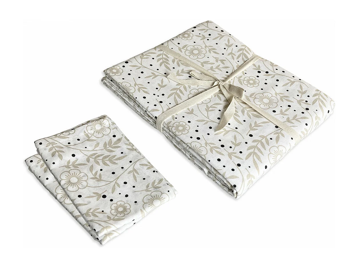 Lot nappe carrée + 2 serviettes de table déperlante floral 140x140cm VERONE