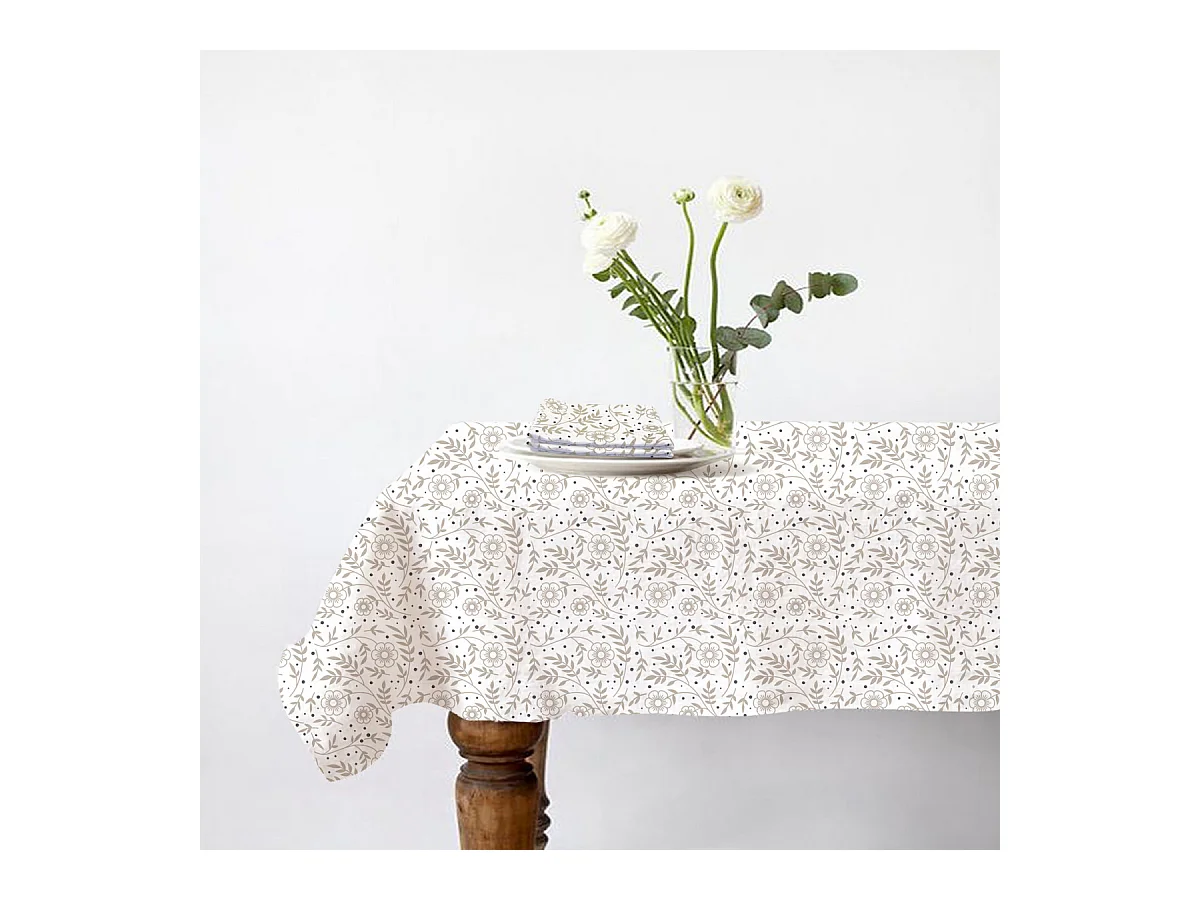 Lot nappe carrée + 2 serviettes de table déperlante floral 140x140cm VERONE