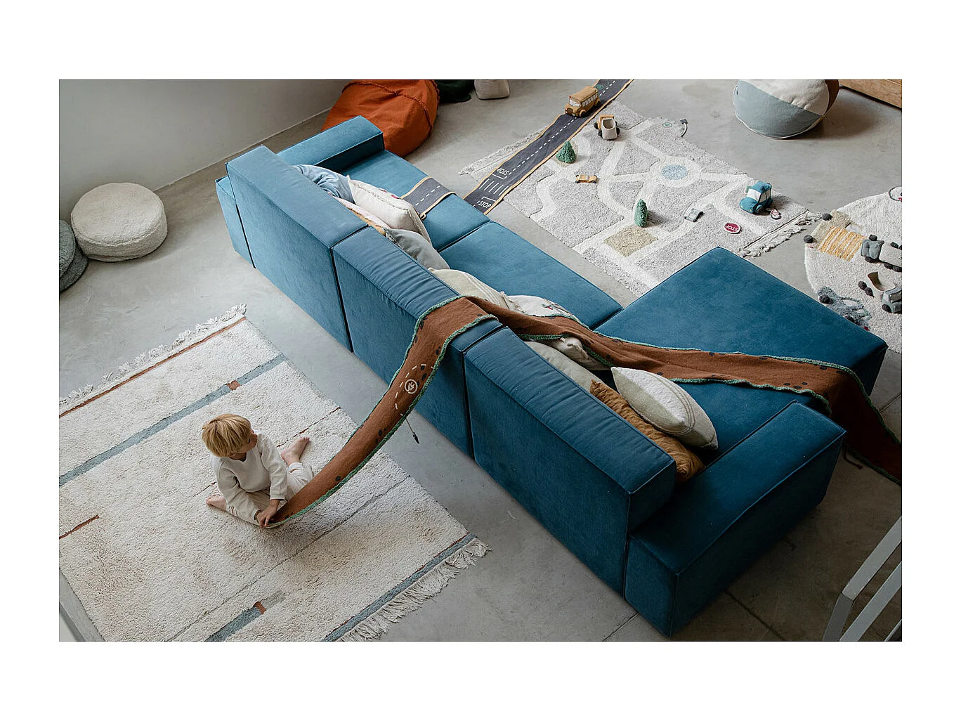 Tapis de chambre enfant en coton fait main lavable en machine Lanes Rectangulaire