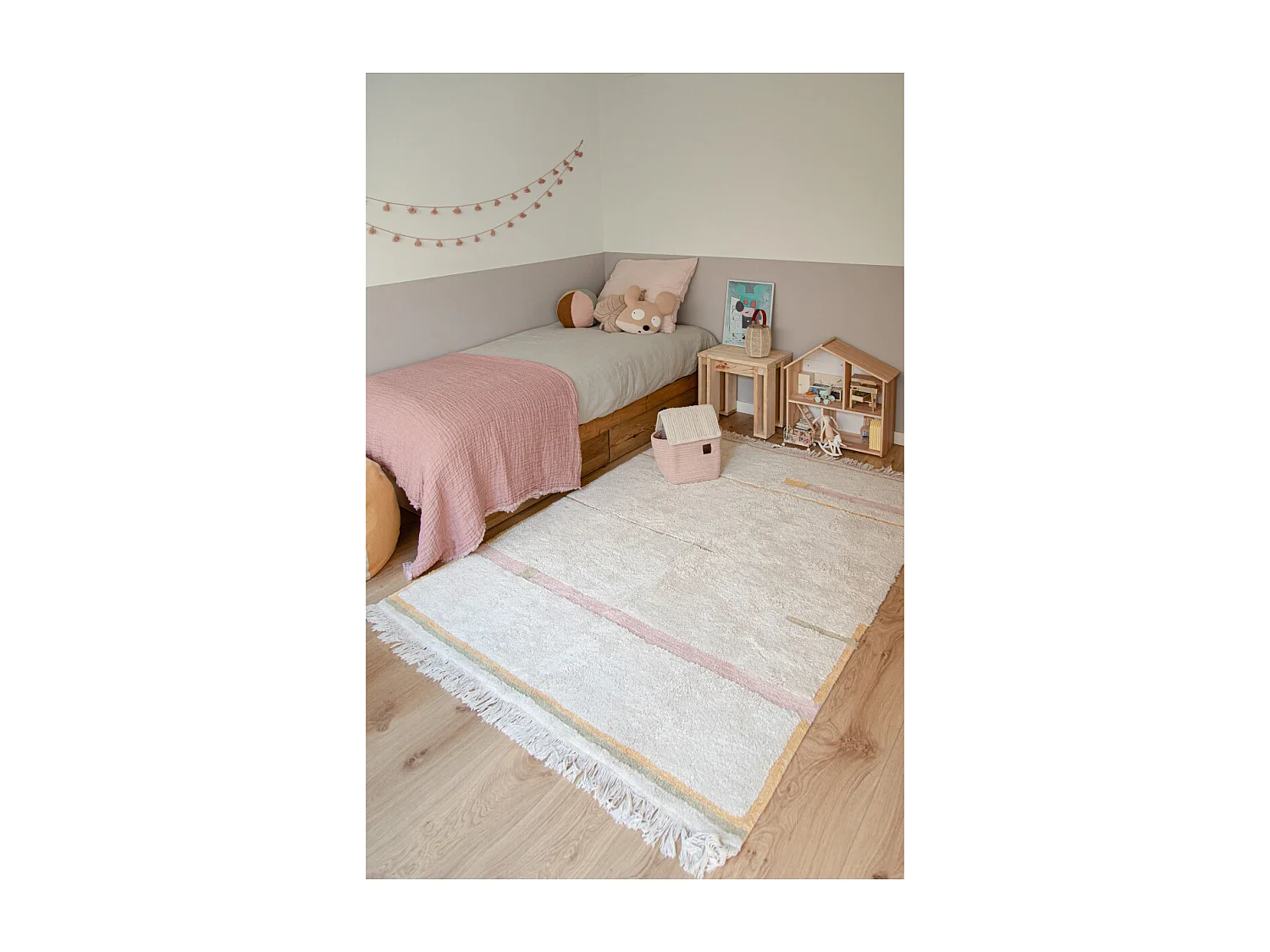 Tapis de chambre enfant en coton fait main lavable en machine Lanes Rectangulaire