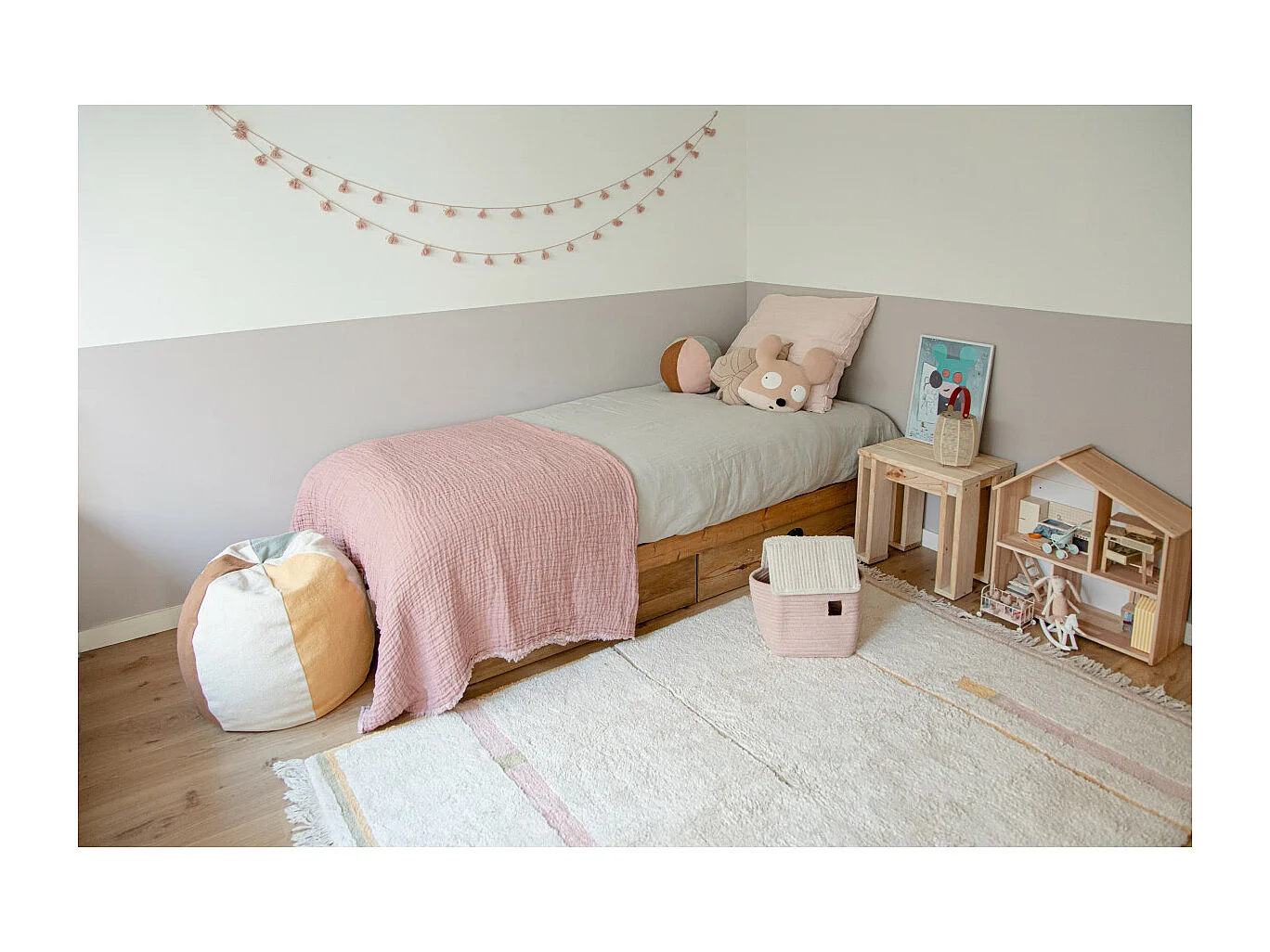 Tapis de chambre enfant en coton fait main lavable en machine Lanes Rectangulaire