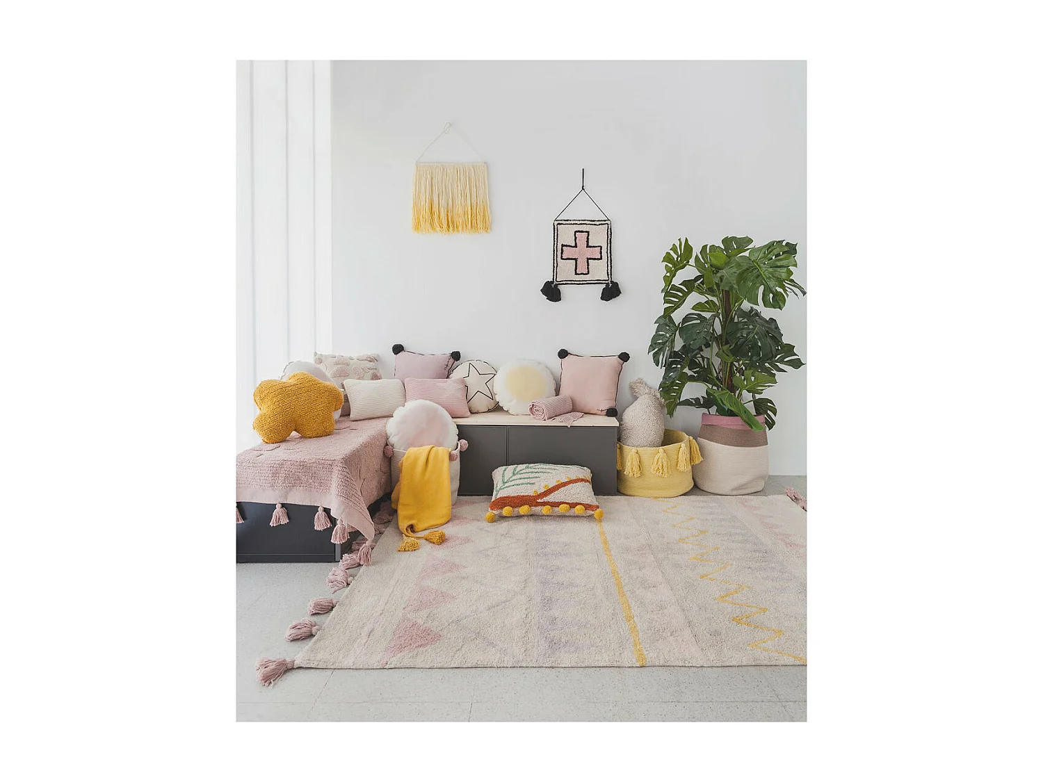 Tapis avec franges lavable en machine Azteca Lorena Canals Rectangulaire Design Fait main