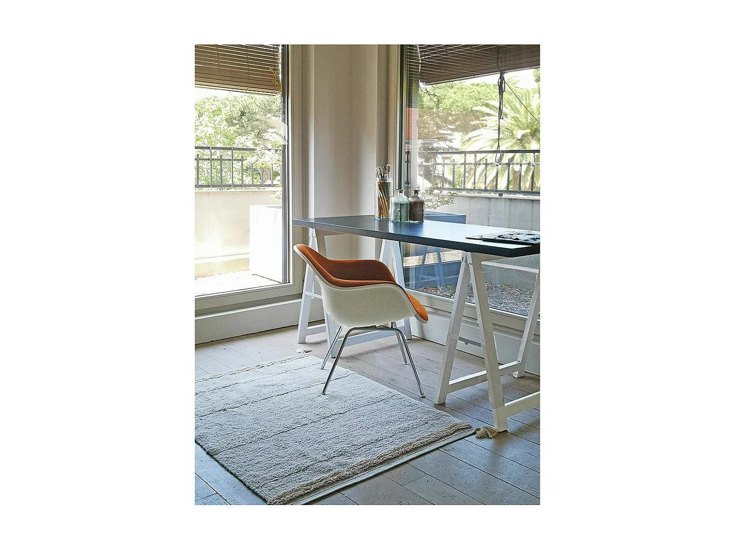 Tapis avec pompons lavable en machine design Bloom Rectangulaire Design Fait main Tapis la