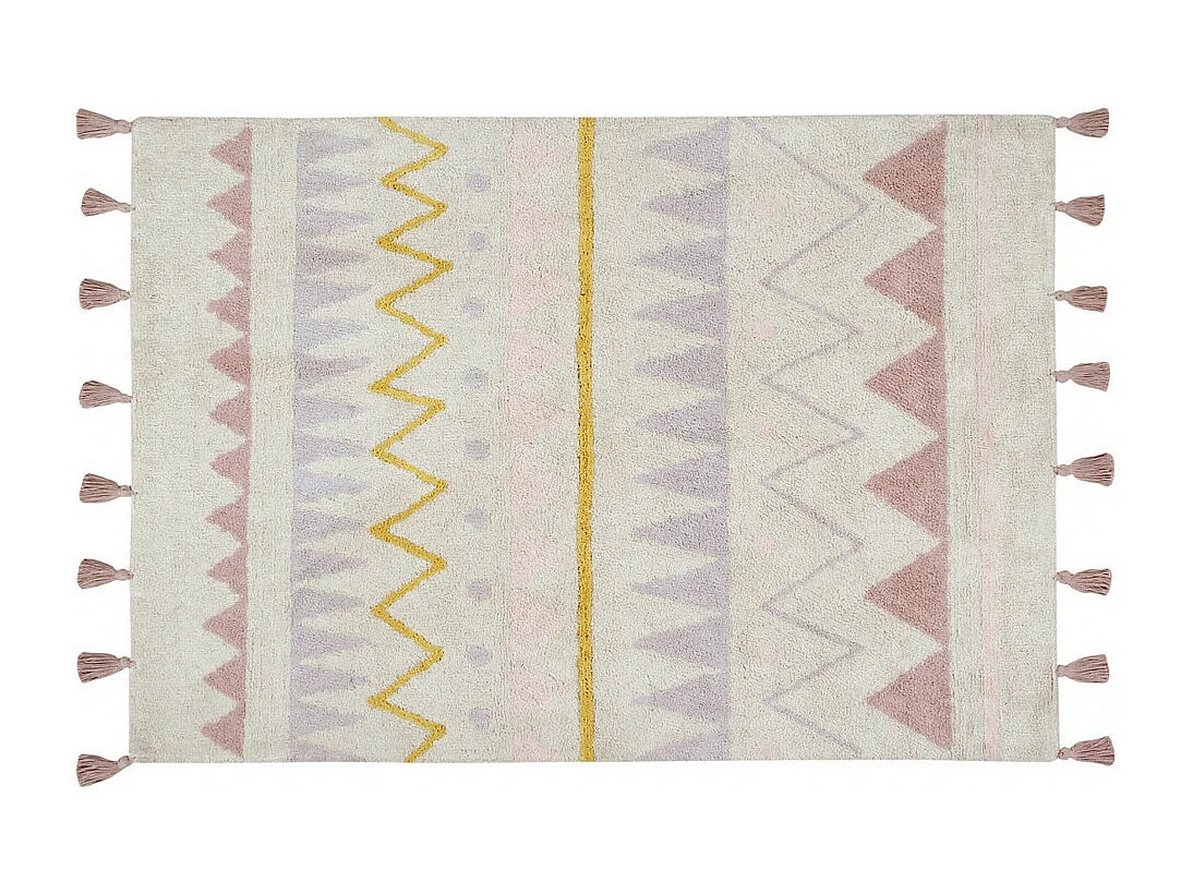 Tapis avec franges lavable en machine Azteca Lorena Canals Rectangulaire Design Fait main