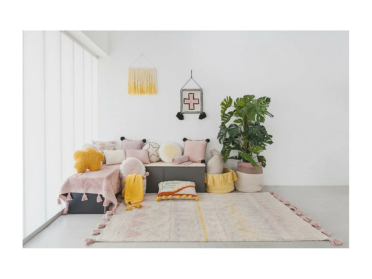 Tapis avec franges lavable en machine Azteca Lorena Canals Rectangulaire Design Fait main